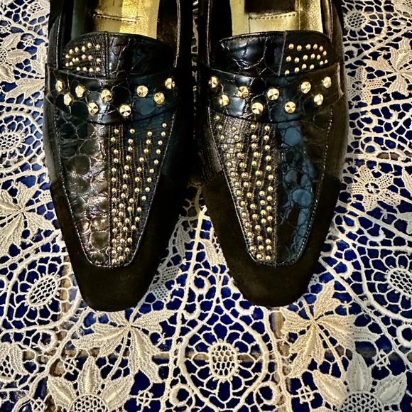 Black Mock Croc, Snake and Suede Court shoes by J. Renee, c1990 - Sz 8M - Picture 2 of 15